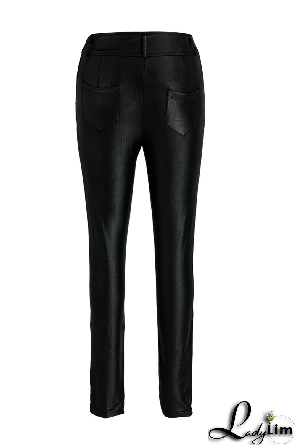 Black Fashion Casual Solid With Belt Skinny High Waist Pencil Trousers