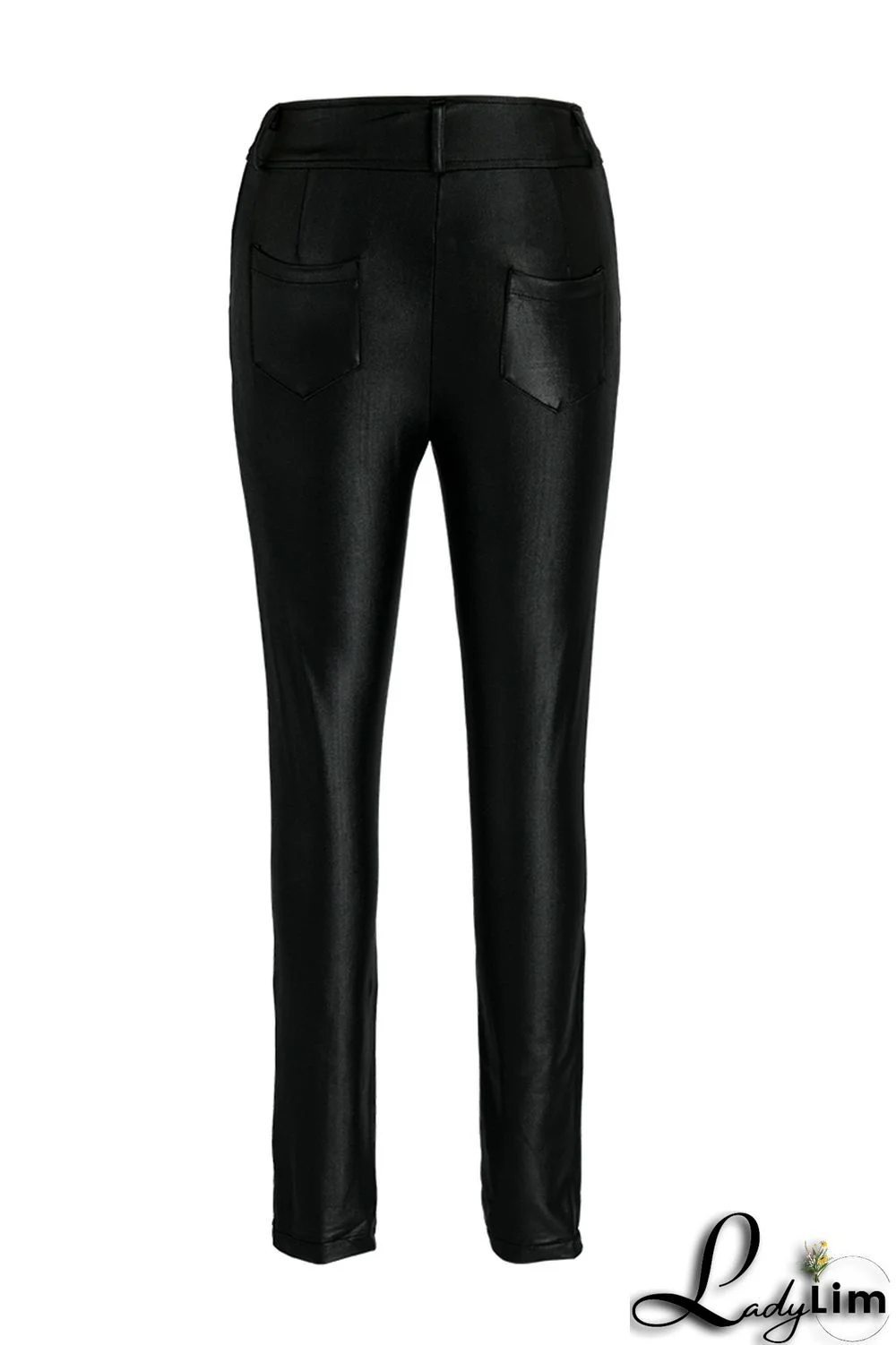 Black Fashion Casual Solid With Belt Skinny High Waist Pencil Trousers