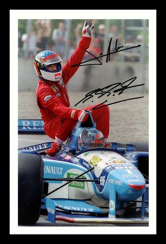 Jean Alesi & Michael Schumacher Autograph Signed & Framed Photo Poster painting