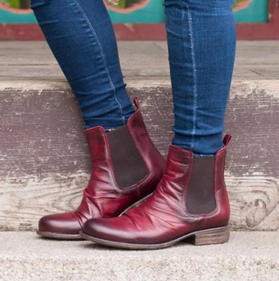 Retro flat mid calf slouch boots slip on chelsea boots for female