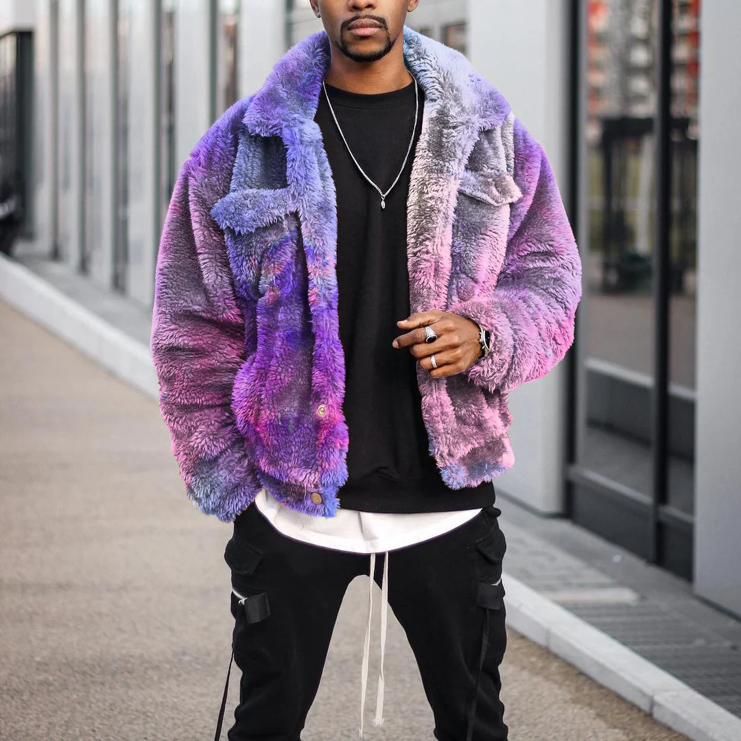 Fashion retro contrast color tie-dye fleece jacket