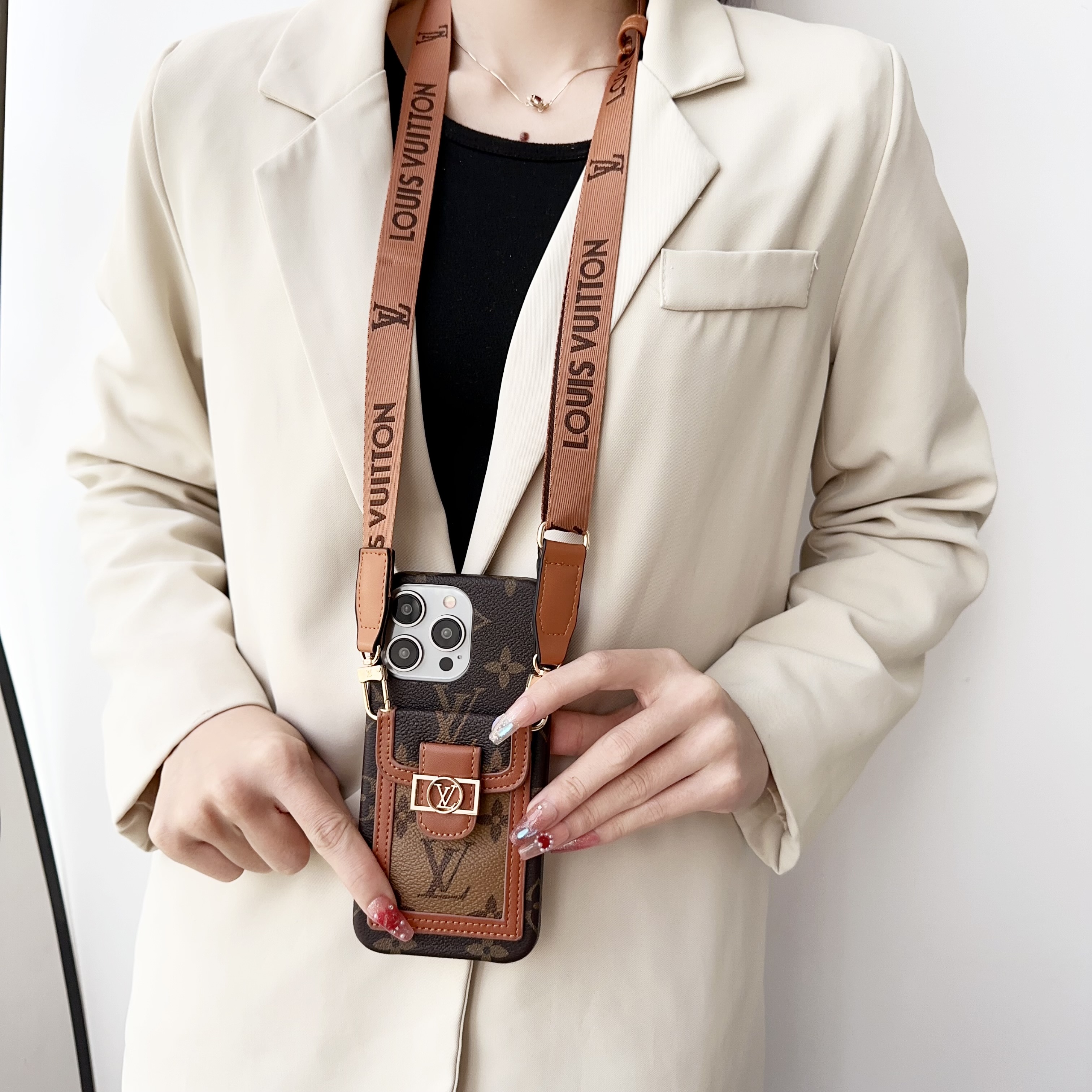 LV Dauphine Leather Monogram Crossbody Apple iPhone Case