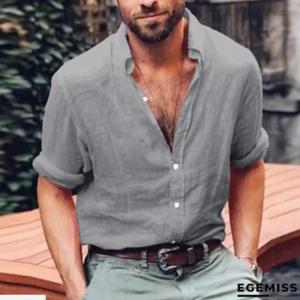 Men Casual V-NeckSolid Color Shirts | EGEMISS