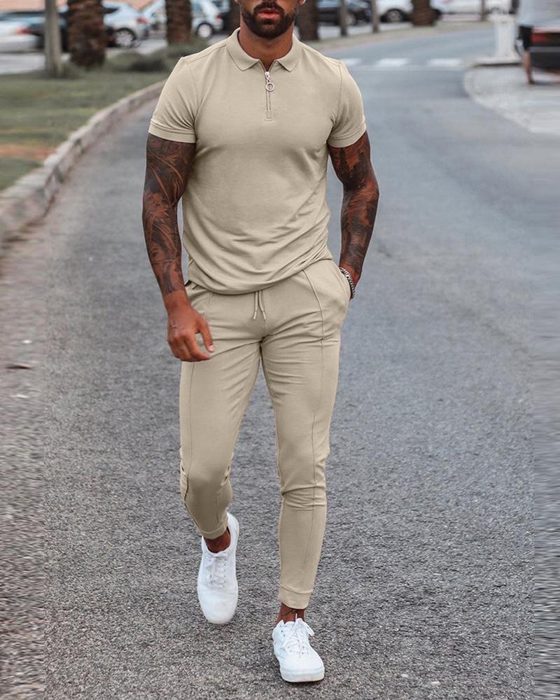 Men's Casual Round Neck Slim Trend Short-sleeved Sports Suit
