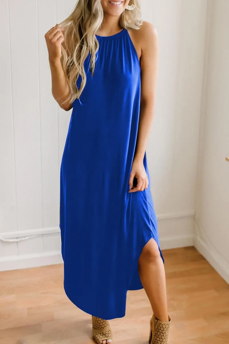 Halter Neck Solid Color Dress