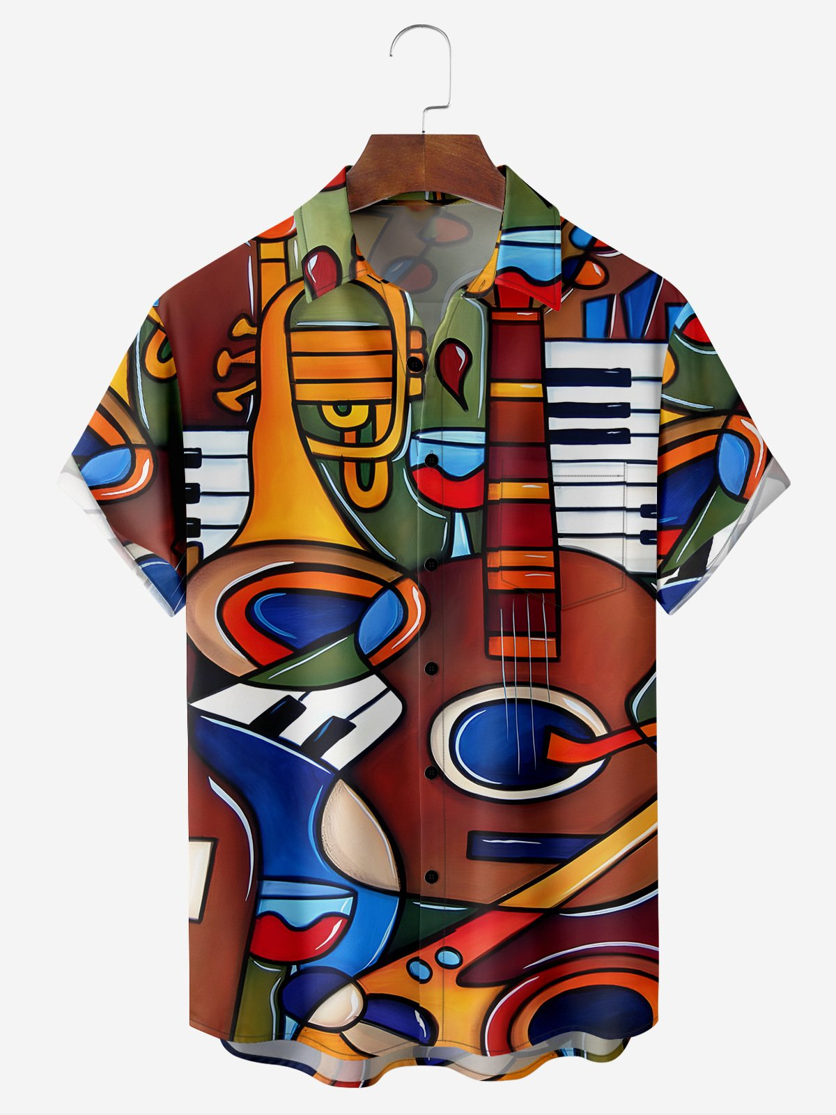 Music Chest Pocket Short Sleeve Hawaiian Shirt PLUSCLOTHESMAN