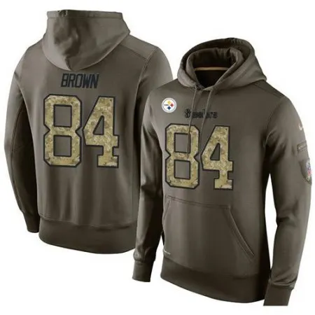 NFL Men's  Pittsburgh Steelers #84 Antonio Brown Stitched Green Olive Salute To Service KO Performance Hoodie