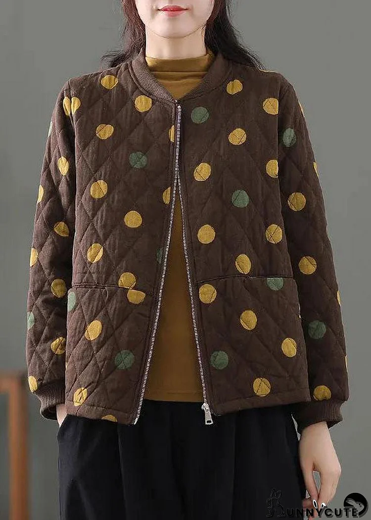 Beautiful Chocolate Zip Up Dot Fine Cotton Filled Winter Coats Winter