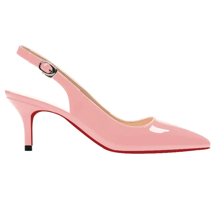 60mm Women's Pointed Toe Slingback Red Soles Shoes Kitten Heel Patent Pumps-vocosishoes