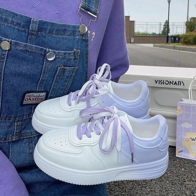 Churchf Churchf PU Color Matching Fashion Lightweight Flat Sports Women's Shoes 2023 Summer New Casual Board Shoes Women