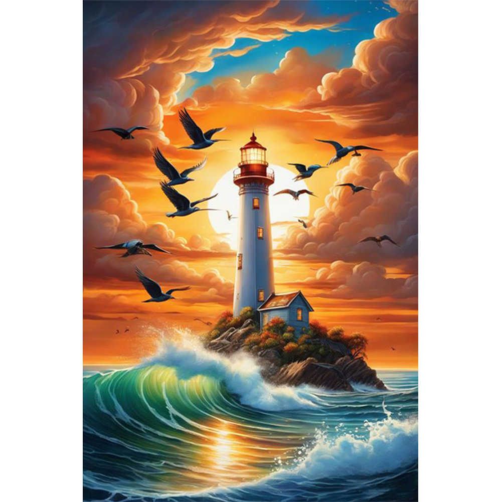Lighthouse At Sunset-Paint by Numbers-16"x24"/40*60cm