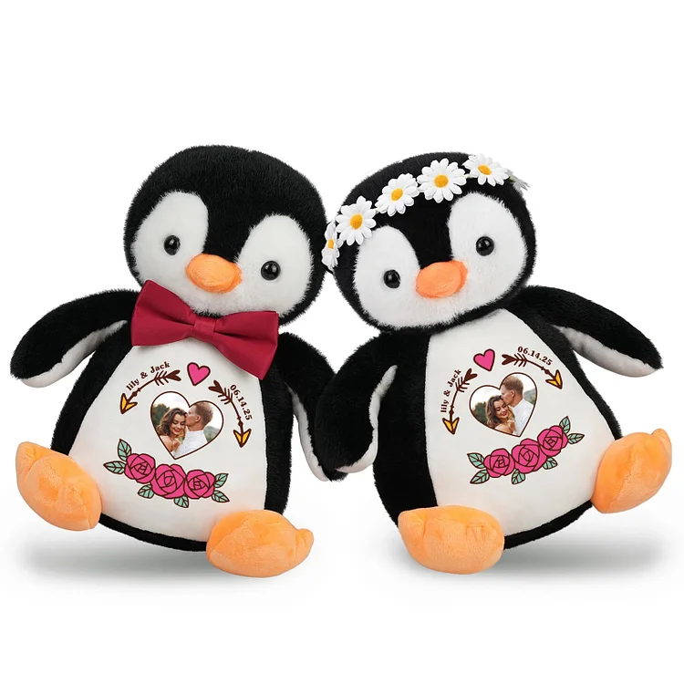 Dyoart Custom Penguin Plush Anniversary Wedding Gift for Couples, Personalized 13.8" Big Penguin Stuffy Gift for Her/Him