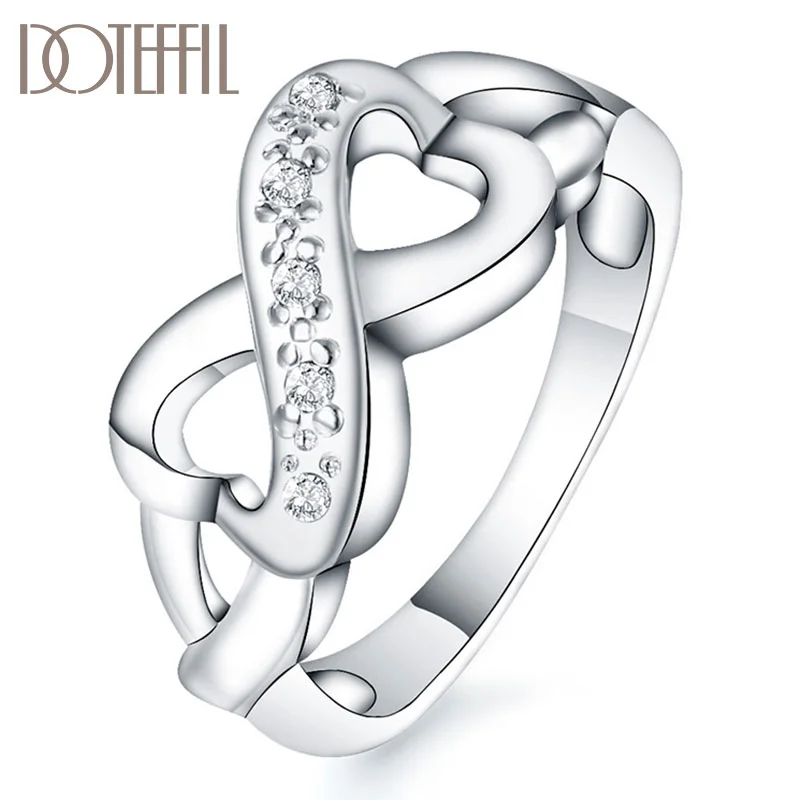 DOTEFFIL 925 Sterling Silver AAA Zircon Eight Characters Ring For Women Jewelry