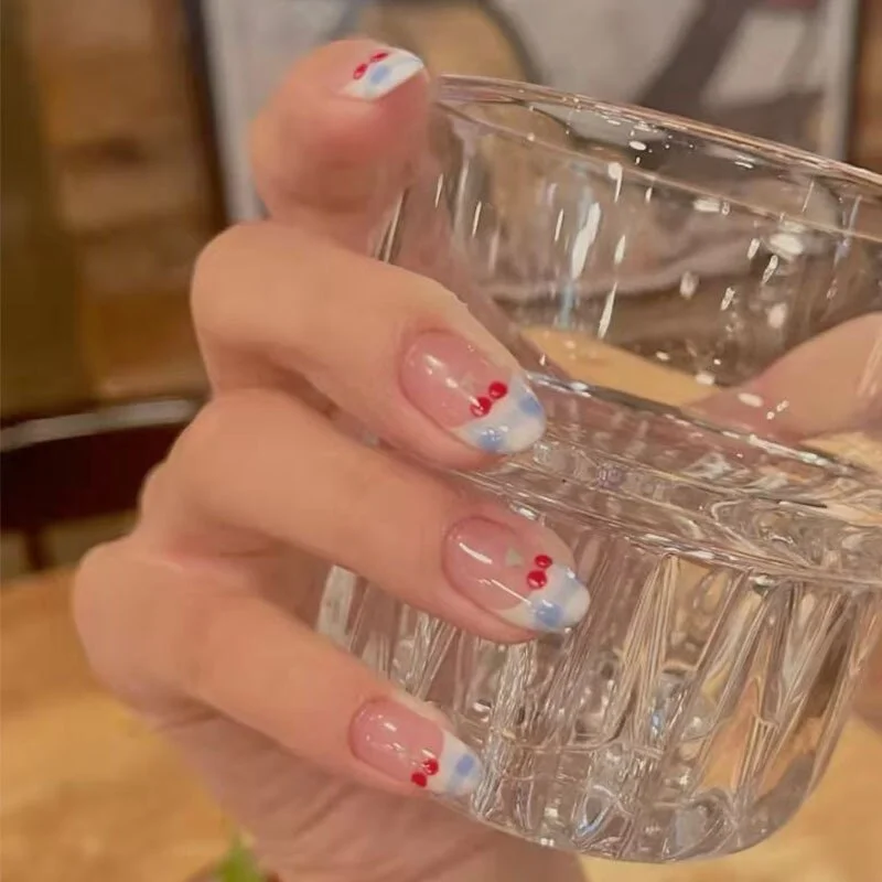 24pcs False Nails with Flower Print Mid-length Coffin Ballet Press on Nails Green Fake Nails Ballerina Women Wearable Manicure-Nail Inspo