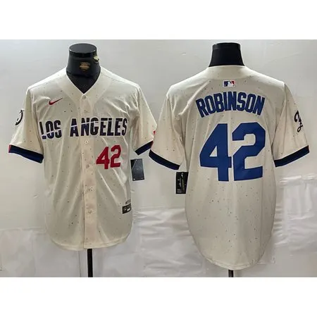 Men's Los Angeles Dodgers #42 Jackie Robinson Cream Stitched Baseball Jersey WPMI