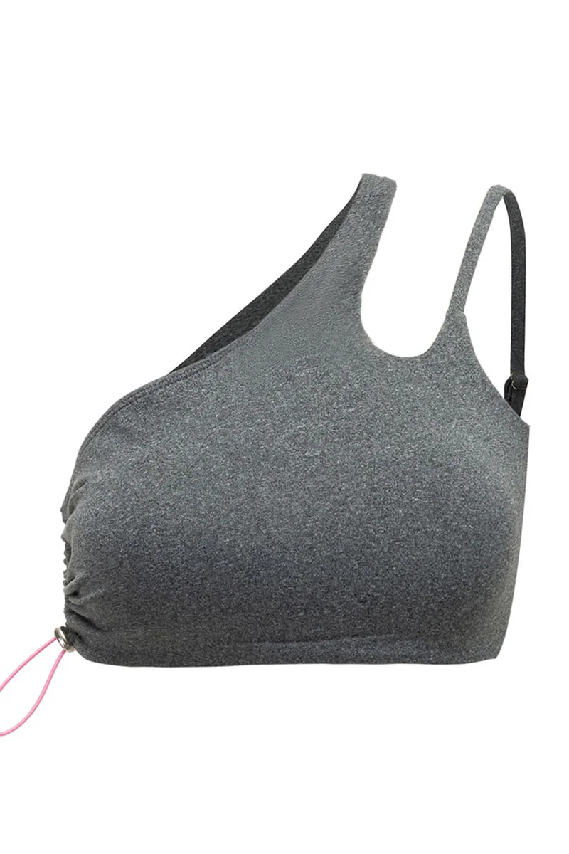 Seamless slanted shoulder sports bra