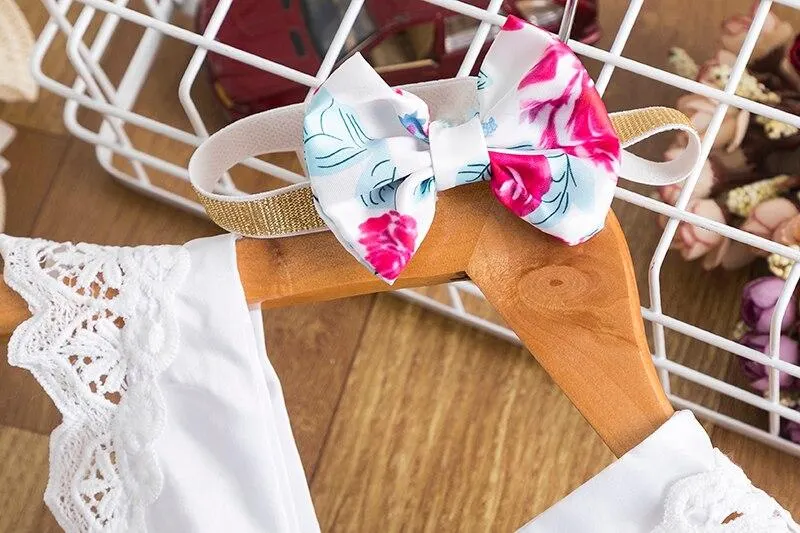 Infant Baby Girls Floral Clothes Set Summer Lace Rose Print Jumpsuit+Headband Backless Sunsuit Cute Newborn Ruffle Baby Romper