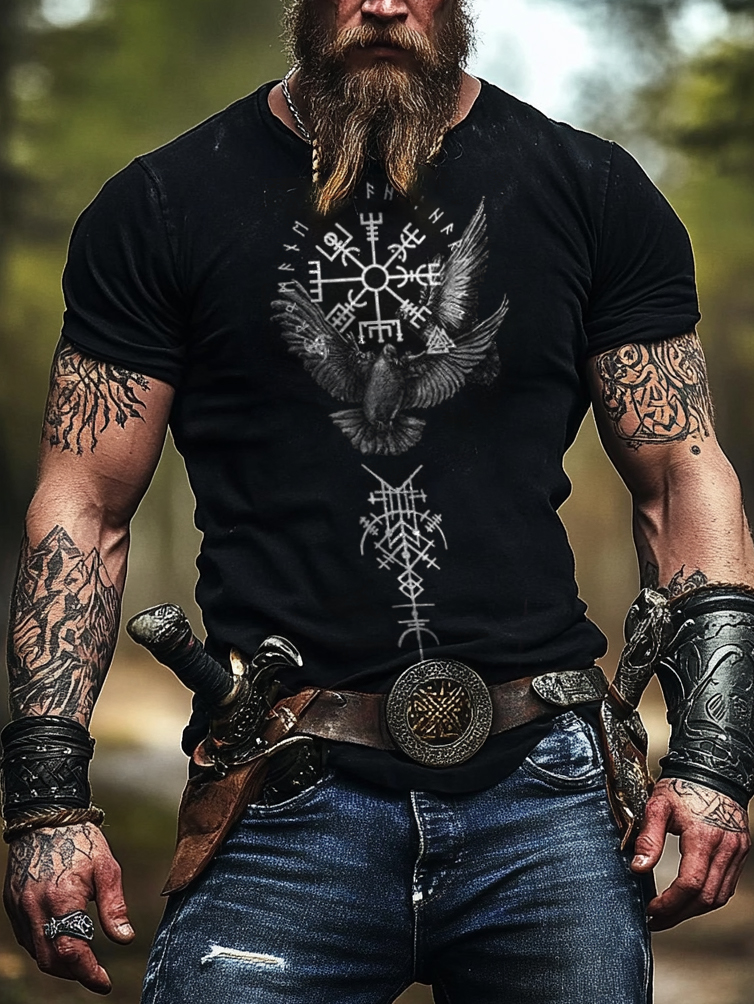 Viking Valhalla Tattoo Design Rune Pattern Print Short Sleeve / Rvogue / Rvogue