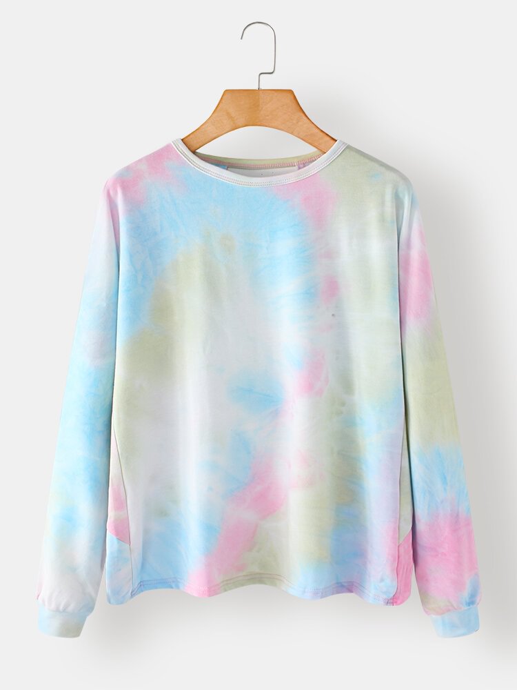 Tie dyed Print Long Sleeves O neck Casual T shirt For Women P1750071