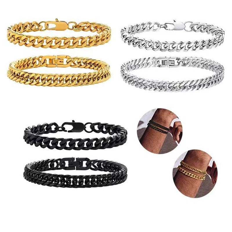 Stainless Steel Cuban Bracelet Figaro Combination Suit Fashionable Titanium Steel Men’s Bracelet