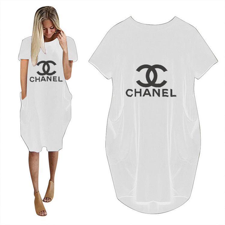 CHANEL nyári lezser egyszínű rövid ujjú zsebes ruha
