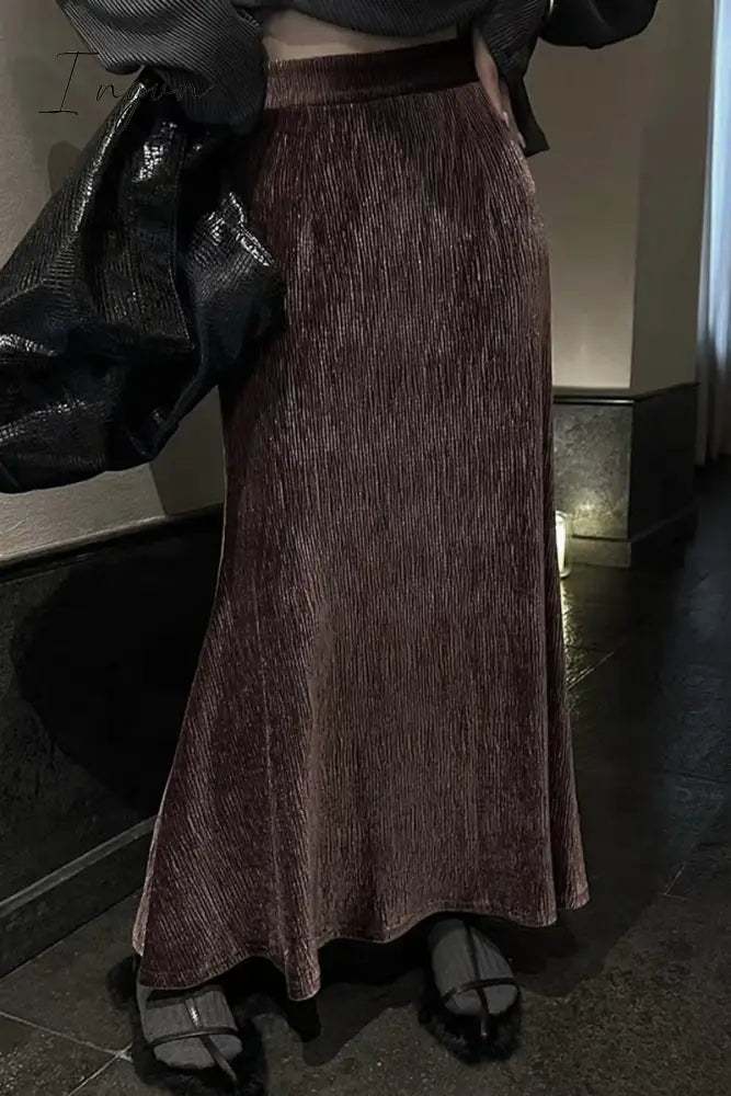 Ingvn - Elegant Solid Fold High Waist Color Bottoms Dark Coffee / One Size Bottoms/Skirts