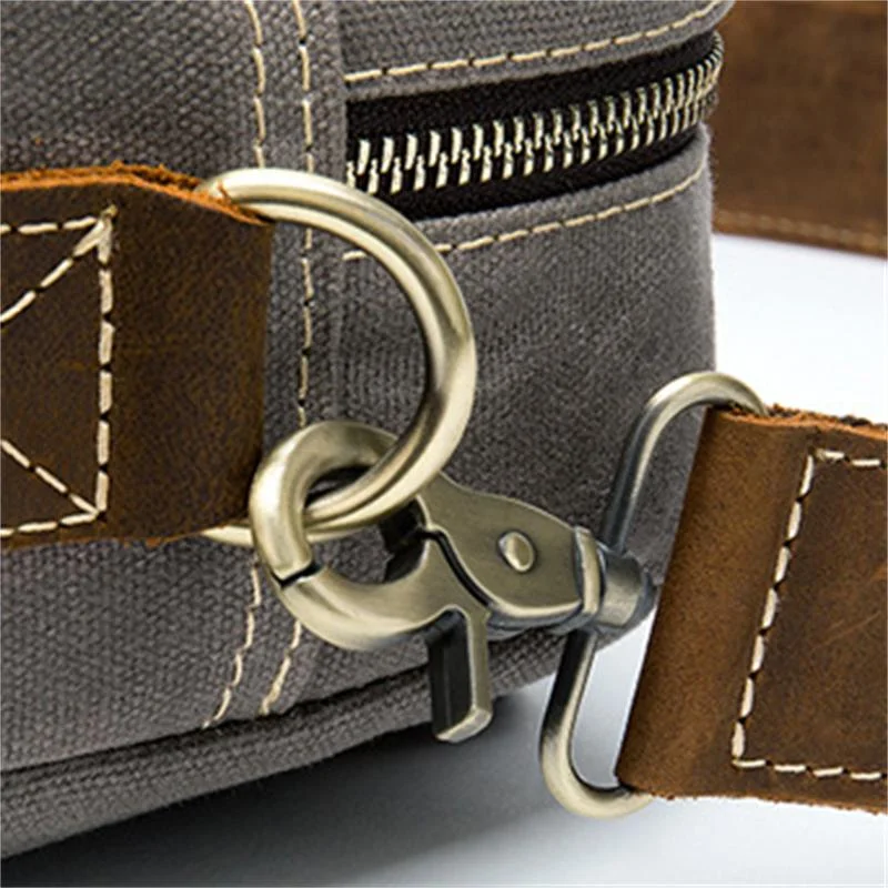 Men's Retro Handbag Leather Canvas Business 14 Inch Computer Bag Crossbody Bag