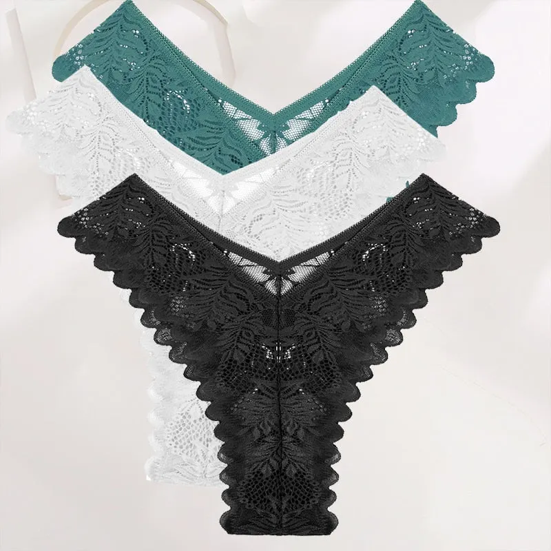 FINETOO 3PCS/Set Lace Gstring Panties Women Sexy M-XL Girls Thongs Perspective Temptation New Pantys Underwear Female Intimates