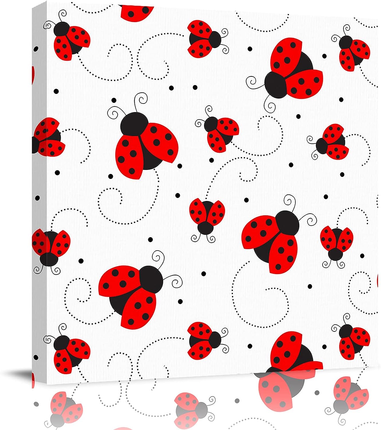 PRINT PICTURE ARTHOME Wall Art Prints Cartoon Ladybug Dotted Texture Framed Canvas Wall Art for Bedroom Living Room Bathroom Office, Gallery Wrap Wall Art Poster for Home Decorations 20 inch x20 inch  20&#034;x20&#034;