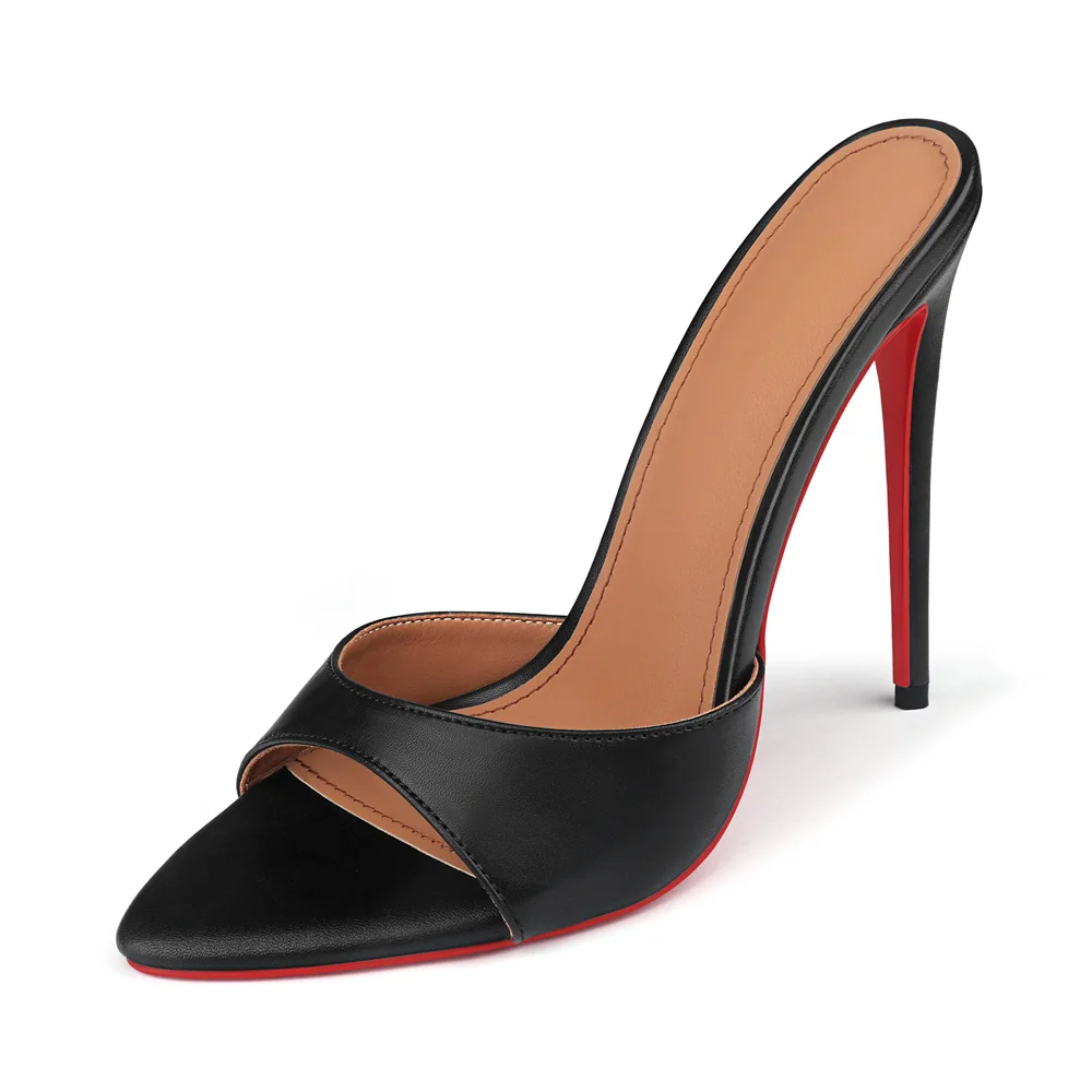 120mm Red Bottom Women's  Pointed Toe Mules Heels Slip on Sandals Stilettos Party Matte Wedding Shoes-MERUMOTE