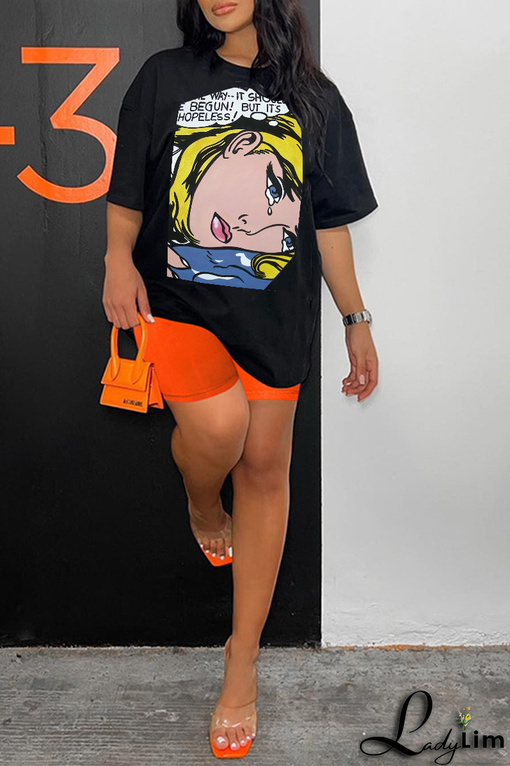 Grey Fashion Street Print Patchwork O Neck T-Shirts