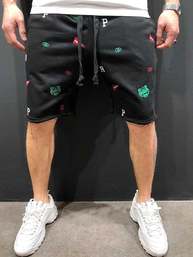 high Street Summer Tide Shorts Brand Embroidered Hip-hop Beggar Cotton Men's Loose Five-point Pants Sports Casual Jogging Shorts