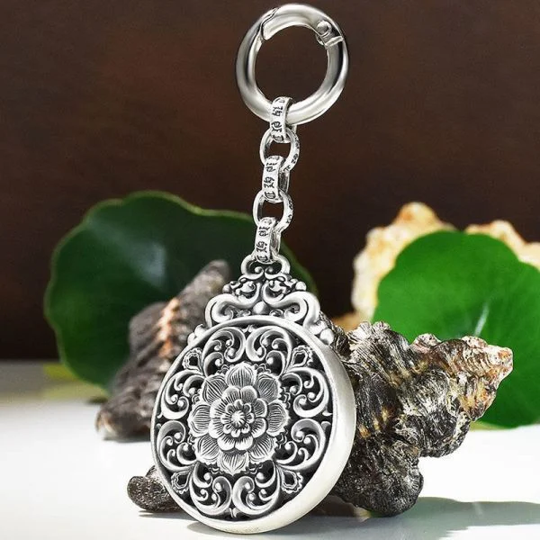 Sterling Silver Peony Flower Keyring