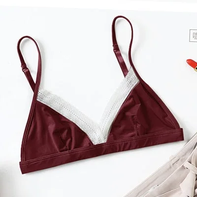 Satin Bralette Lace Bra Women Thin Underwear Without Bones Bras Sexy Triangle bralet Transparent Top Lingerie With Free Shipping