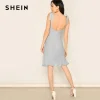 SHEIN Knotted Strap Deep V Neck Ruffle Hem Backless Sexy Midi Dress Women Sleeveless Summer Glamorous Zip Back Party Dresses