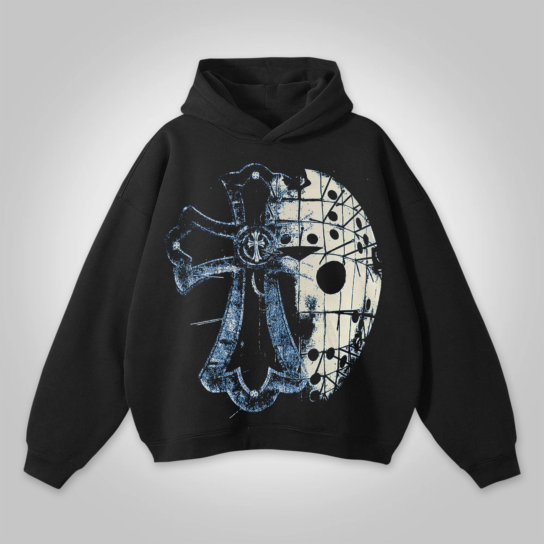 Sopula Vintage Cross Mask Graphic Simple Pocketless Hoodie - SOPULA