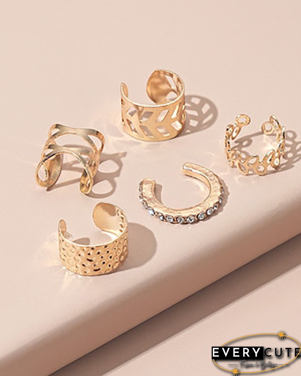 5PCS Studded Leaf Pattern Ear Cuff Set