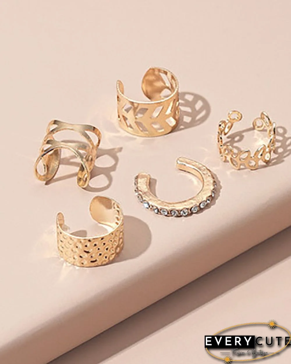 5PCS Studded Leaf Pattern Ear Cuff Set