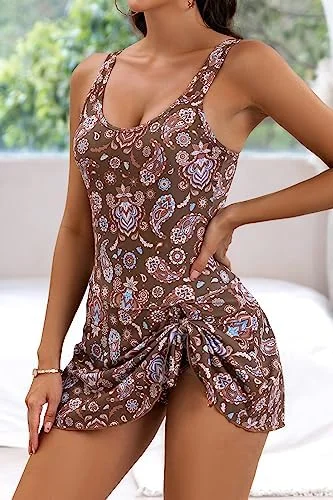 Women's Floral One Piece Swimdress Tummy Control Swimsuit 