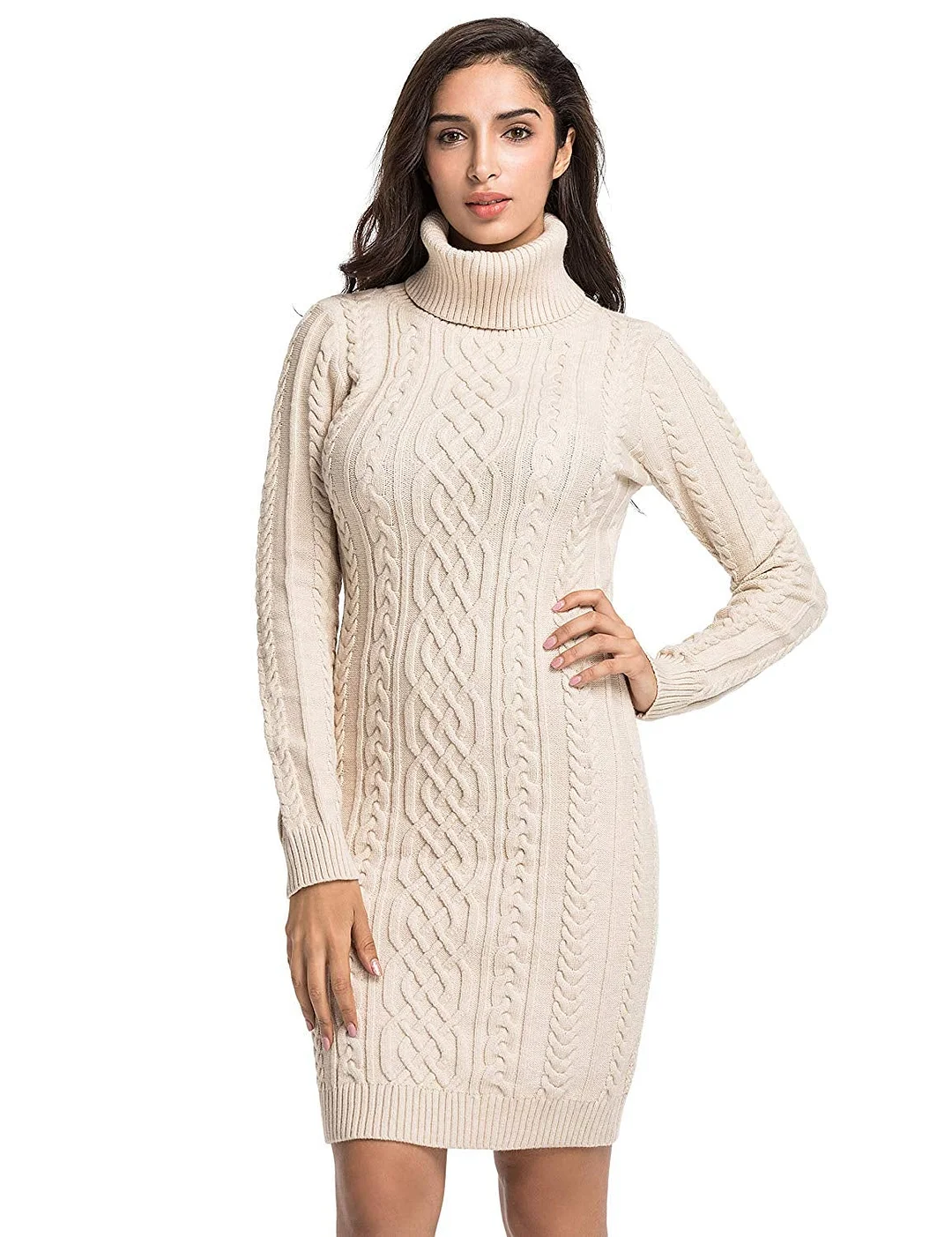 Women's Sweater Dress Cable Knit Slim Fit Turtleneck Sweater