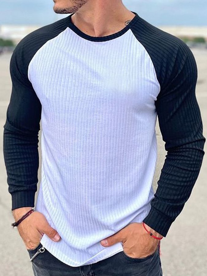 Men's Color Matching Long-sleeved T-shirt