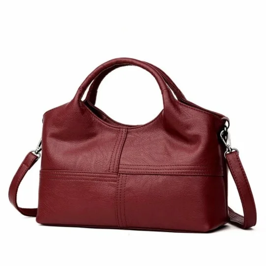 Women Soft Leather Handbags Stitching Solid Large Capacity Shoulder Bags