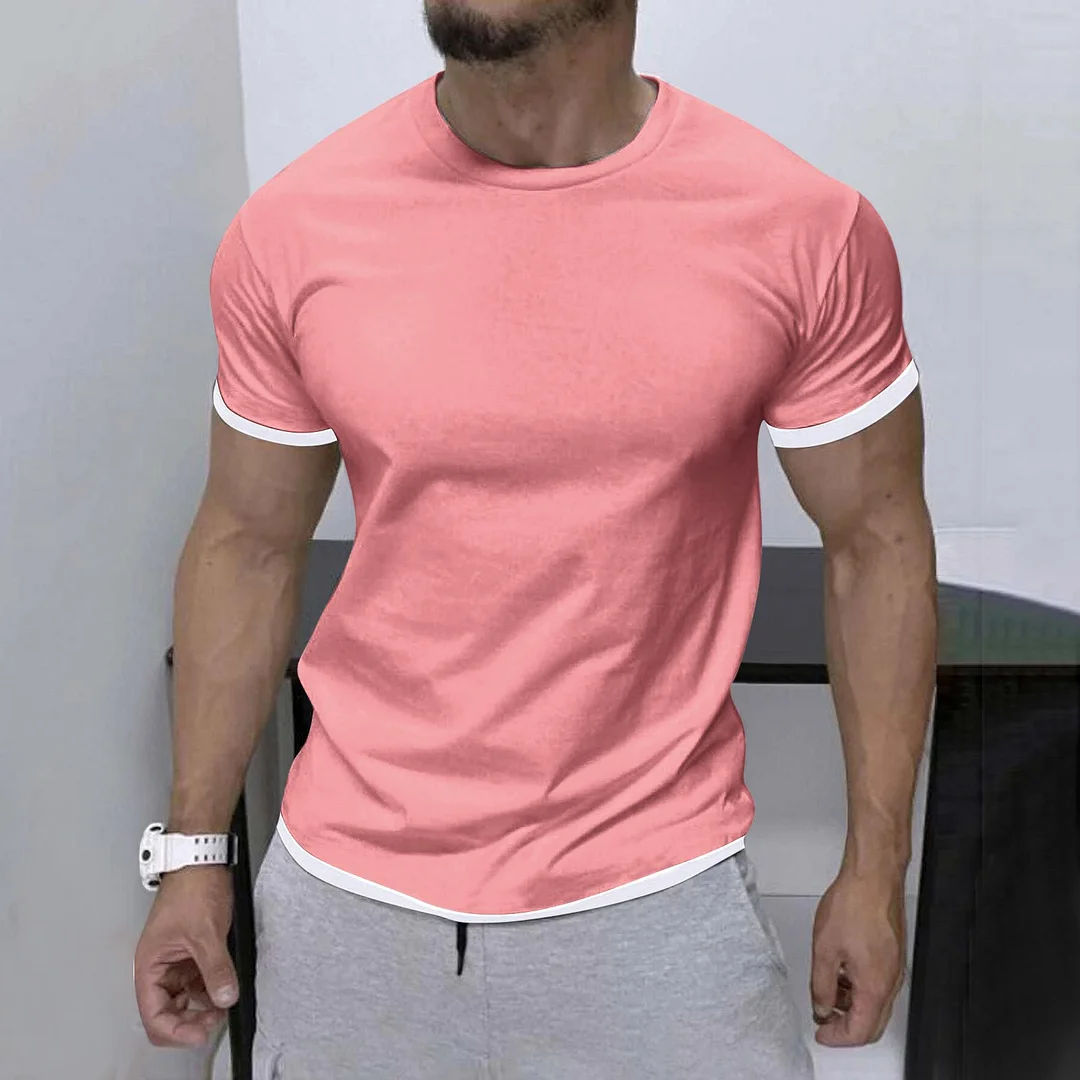 Men's Running Shirt Gym Shirt Stripe-Trim Short Sleeve Top Athletic Breathable Soft Sportswear