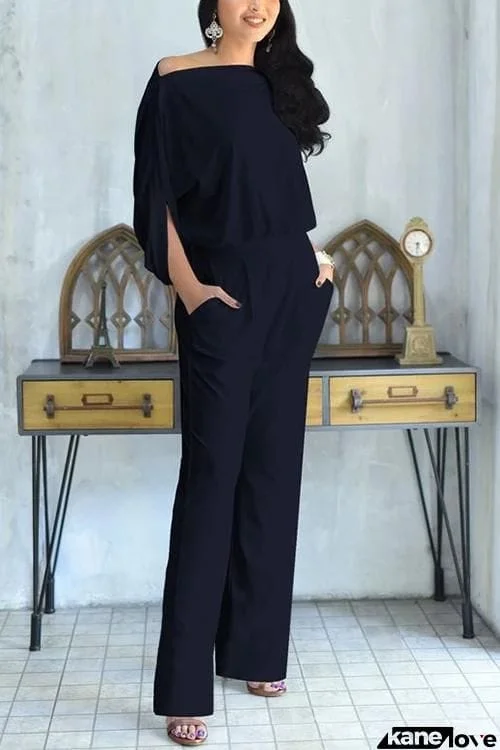 Batwing Sleeve Pockets Jumpsuits