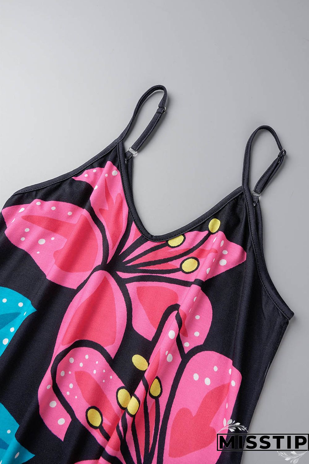 Blue Black Casual Print Patchwork Spaghetti Strap Sling Dress Dresses