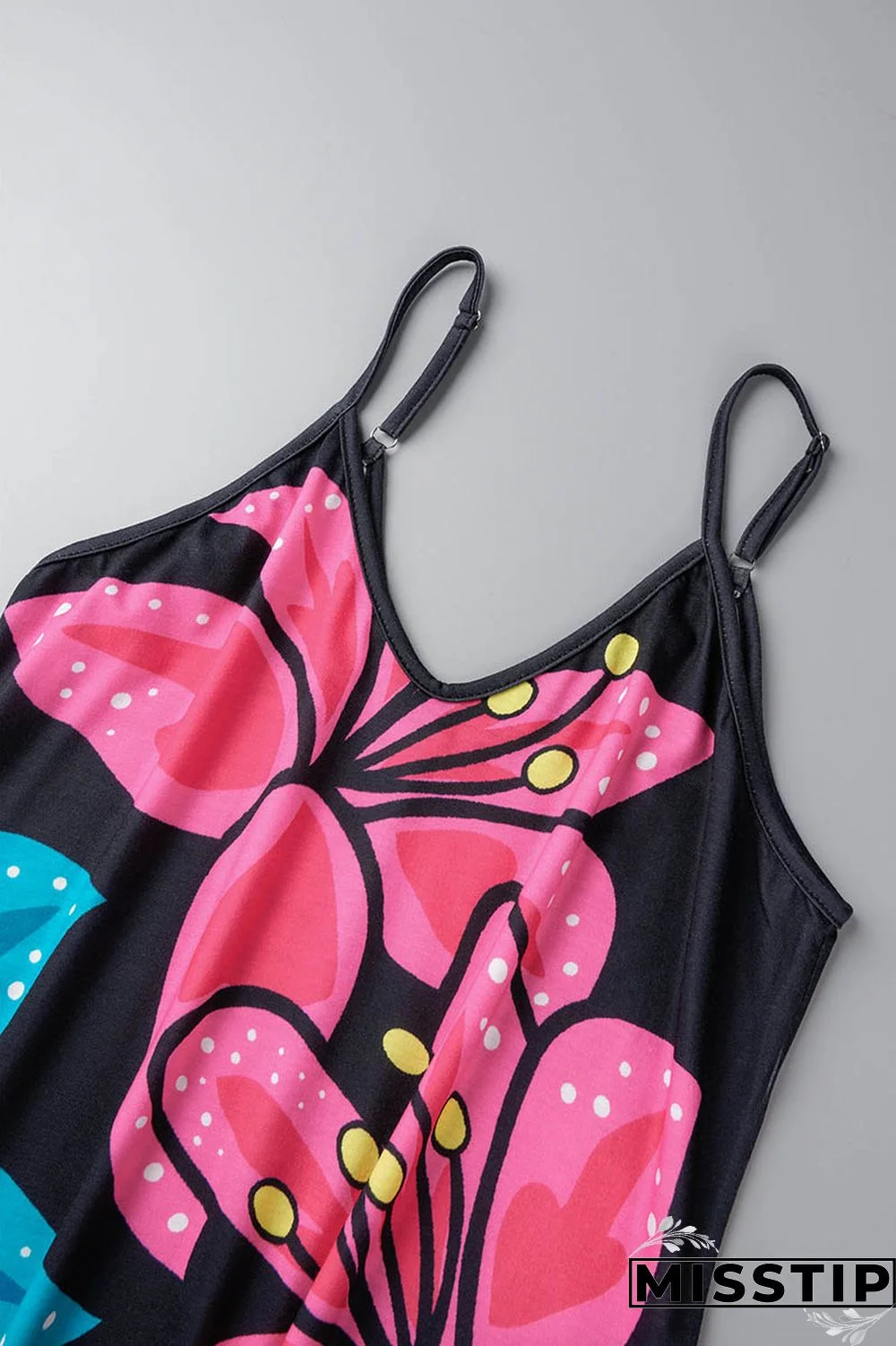 Blue Black Casual Print Patchwork Spaghetti Strap Sling Dress Dresses