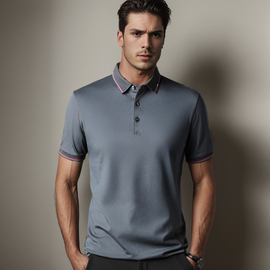 RealSilkLife | No-Iron Wrinkle-Free Mens Silk Polo Shirt Simple Style