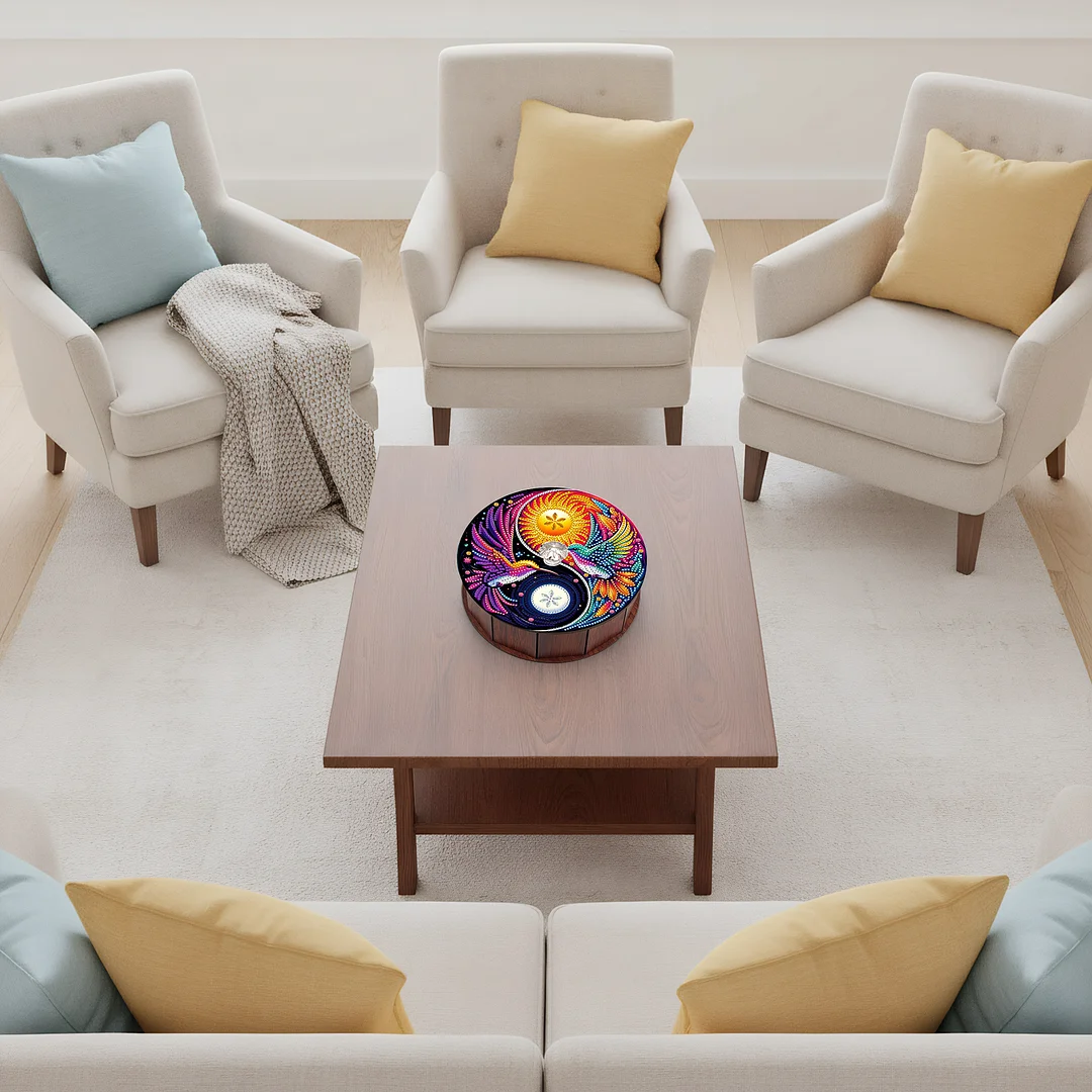 5D DIY Diamond Painting Handmade Wood Storage Box Crystal Storage Case(Yin Yang)