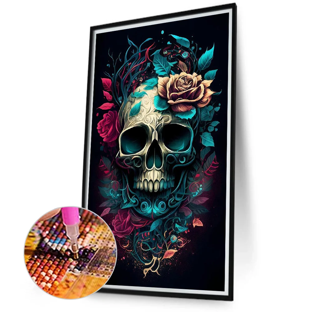Diamond Painting - Full Round Drill - Flower Skull(40*70cm)