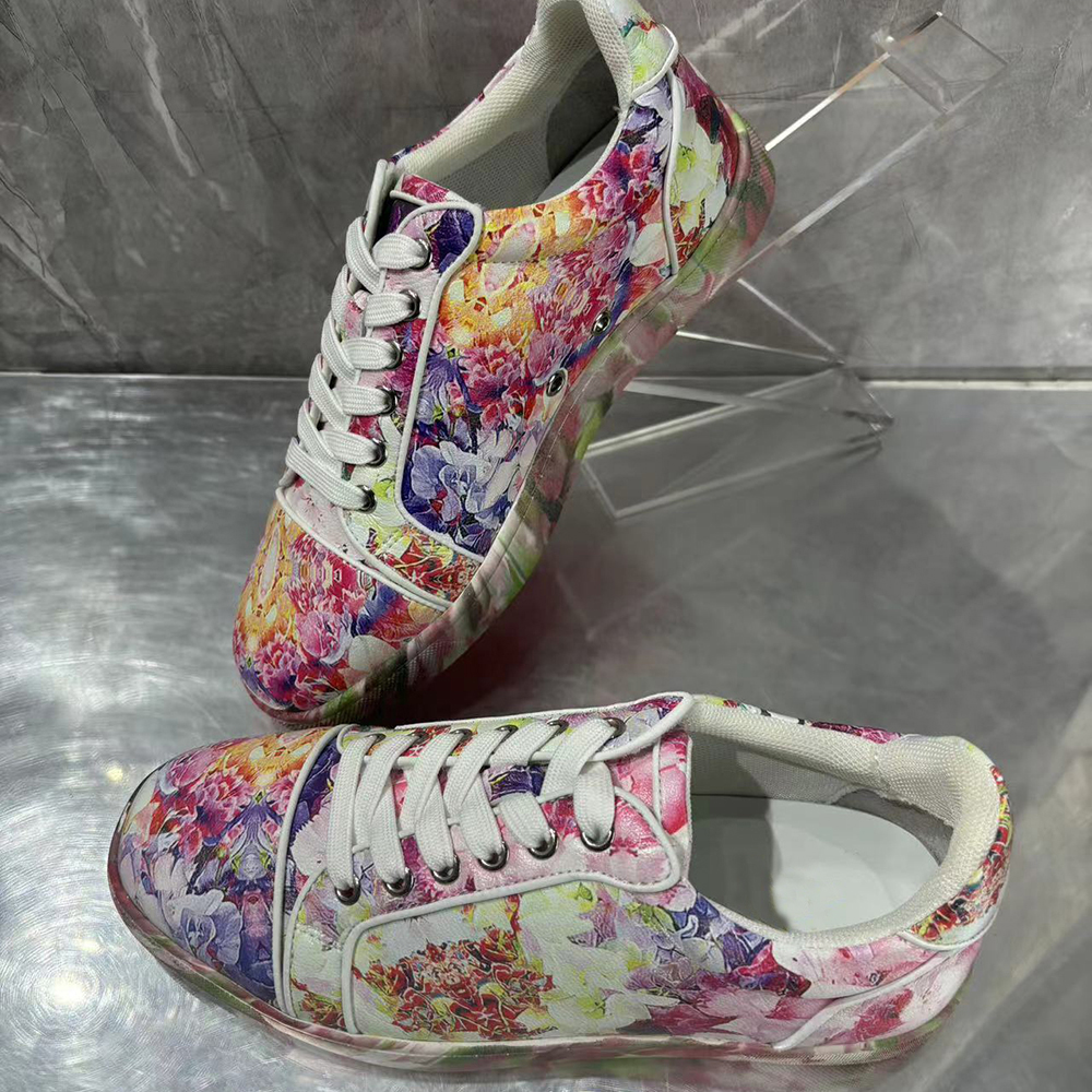 Gentleman's Red bottom Sneakers Flower Pattern Polyester Round Toe Sneakers-vocosishoes